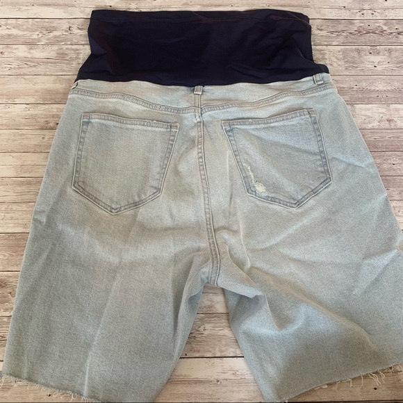 PinkBlush Denim Plus Size Distressed Light Wash Maternity Bermuda Shorts - Picture 6 of 9